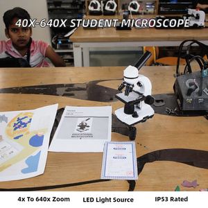 Microscopio Biológico Óptico de Laboratorio 40X-640X |   Luz LED con Enfoque Manual para Estudiantes, con Clasificación IP53 |   Observación de Precisión - Product Image 2