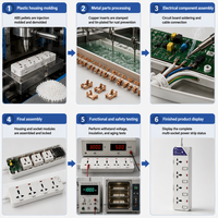 Multiprise universelle AOTA 4 voies avec interrupteurs individuels, 13A 2500W, prise d'extension avec protection par fusible et barrière de sécurité CE BPS