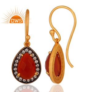 Red Onyx Gemstone Zircon Set Earrings Designer 18k Gold Plated Silver Earrings Jewelry Manufacturer - Product Image 3