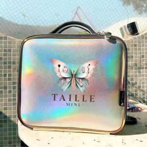 Boîte de maquillage laser holographique personnalisée de 25cm en PU, organisateur de maquillage étanche avec miroir intérieur, étuis à cosmétiques de voyage avec poignée - Product Image 1