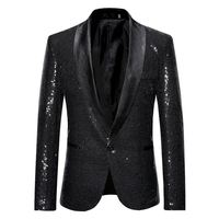 Veste de costume à paillettes à un bouton pour hommes, veste de costume à revers, col en V, danse, fête jeunesse, printemps-automne