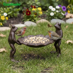 Vasca per uccelli in ghisa con supporto per due rane, per patio e giardino - Product Image 2