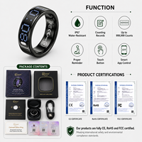 ITasbeeh Smart Zikr Ring : Moniteur de fréquence cardiaque, Oxymètre de sang, Suivi du sommeil, Analyse de santé par IA, Compteur Tasbih via application, Bague Tasbeeh