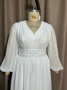 <span class=keywords><strong>Robe</strong></span> blanche à manches longues et col en V pour femmes <span class=keywords><strong>de</strong></span> <span class=keywords><strong>grande</strong></span> <span class=keywords><strong>taille</strong></span>, <span class=keywords><strong>robe</strong></span> élégante en mousseline <span class=keywords><strong>de</strong></span> soie avec un grand ourlet pour femmes <span class=keywords><strong>de</strong></span> <span class=keywords><strong>grande</strong></span> <span class=keywords><strong>taille</strong></span>, sui - Product Image 4