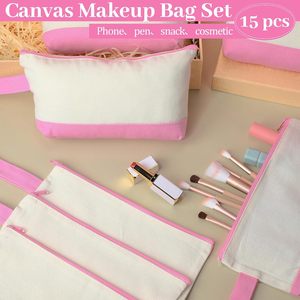 Custom Printed Logo with Zipper Pouch <b>for</b> Travel Large <b>Storage</b> Toiletry Organizer Cotton Canvas Cosmetics <b>Makeup</b> Bags - Product Image 3