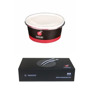 Tùy Chỉnh In Logo Màu Đỏ Đen Takeout Sushi Hộp Súp Salad Giấy Bát Dùng Một Lần Takeaway Container Thực Phẩm