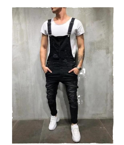 Overoles de Mezclilla Rectos Premium para Hombre, Ropa de Calle de Verano |   Pantalones de Moto Transpirables, Estilo Cargo, Lavados, de Alta Movilidad, Urbanos, con Tirantes - Product Image 1