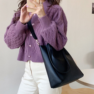Sac fourre-tout en similicuir noir pour femme, grande capacité, avec poche zippée, sac à bandoulière quotidien, sac bandoulière pour étudiante - Product Image 2