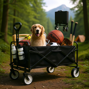 Chariot pliable D0100X32DW2 à 4 roues, en acier inoxydable noir, pour le sport, le camping, les courses, portable et robuste - Product Image 2