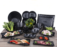 Assiette en mélamine noire irrégulière de 11,5 pouces, incassable, pour service de sushi japonais, vente en gros d'usine pour restaurants