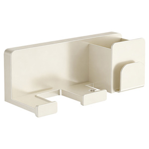 Wall Mounted Hair Dryer Holder Ivory White Punch Free With Cord Winder Bathroom Storage Rack Rectangle PP Material - Product Image 5
