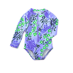 Baby Girl Swimming Set Rashguard <strong>Onesie</strong> Recycled Ribbed Fabric UPF Swimsuit Long Sleeve - Product Image 1