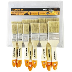 Ensemble de pinceaux à peinture Toolmak avec manche en bois, 9 pièces, tailles assorties, pour la peinture à domicile - Product Image 1
