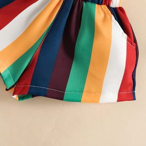 Moda estiva set di <span class=keywords><strong>abbigliamento</strong></span> per bambini cinturino stampato a strisce <span class=keywords><strong>arcobaleno</strong></span> gilet senza maniche top vita alta abiti corti per bambina - Product Image 5