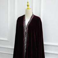 Nouvelle Abaya Style Dubaï pour l'Aïd Ramadan 2026 – Abaya en Velours et Dentelle Automne Hiver – Cardigan Modeste pour Femmes Musulmanes – Robe Musulmane pour Femmes