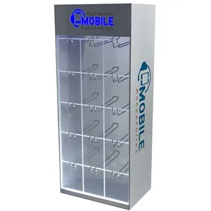 Benutzer definierte Handy-Zubehör Zähler Display Rack Handy hülle Vitrine 15 Pegs Kopfhörer Kopfhörer Display mit LED-Licht