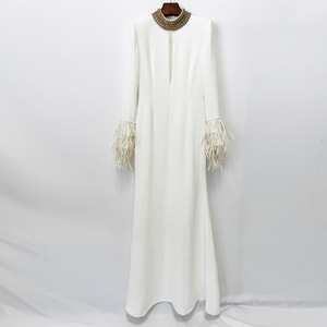 <span class=keywords><strong>Robe</strong></span> longue maxi ajustée pour femme, ornée <span class=keywords><strong>de</strong></span> plumes et <span class=keywords><strong>de</strong></span> perles lourdes, nouvelle collection 2026, sept couleurs - Product Image 3