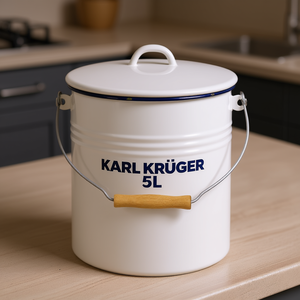 KARL KRGER 5L Enamelled White <b>Bin</b> With <b>Lid</b> Waste Storage Container - Product Image 3