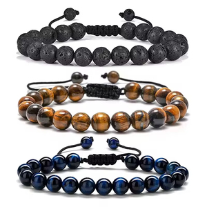<span class=keywords><strong>Bracelet</strong></span> pour homme en <span class=keywords><strong>pierre</strong></span> naturelle de lave et œil de tigre de 8 mm, bijou tendance, anti-stress, cadeau pour la fête des pères, style mignon - Product Image 3