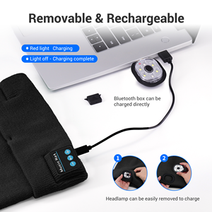 Bonnet d'hiver Bluetooth avec lumière LED Musique Bonnet rechargeable en tricot pour la course à pied Pêche Noël Activités de plein air - Product Image 3