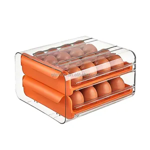 Wholesale 32 Slots Egg Drawer Plastic Double layer for refrigerator egg storage package orange color