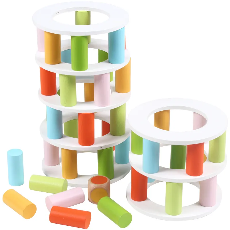 Wooden building tower stacking game with Dice Toppling Leaning Tower Toy Montessori Family Party Games for Kids and Adults