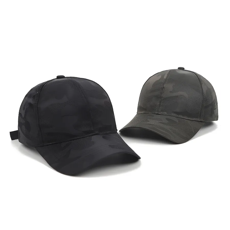 Gorra de béisbol de 6 paneles de camuflaje transpirable de poliéster personalizada para deportes al aire libre sombrero de protección solar para hombre y mujer