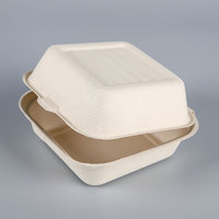 Boîte à clapet 6x6 pouces en pulpe de canne à sucre, biodégradable, jetable, pour plats à emporter, en bagasse durable, pour déjeuners