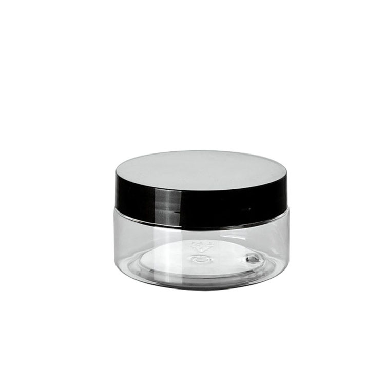 Pot en plastique transparent avec bouchon noir