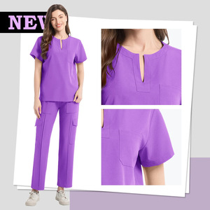 Women's Two Piece Short Sleeve Scrub Suit Moisture Wicking Split Set Hospital Uniforms - Product Image 2