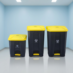 Medical Foot Pedal Waste <b>Bin</b> Rectangular Black Yellow <b>Lid</b> Biohazard Label Indoor/Outdoor Home Use PP Material KC Green GR818 - Product Image 5