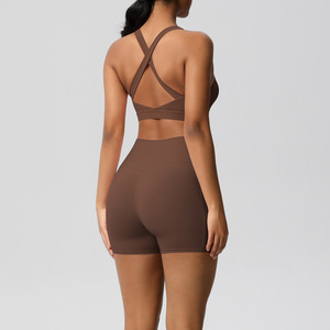 ชุดสองชิ้นกางเกงขาสั้นกระเป๋าสปอร์ตบราแปรงสองด้านสำหรับฟิตเนสโยคะแนวยุโรปและอเมริกัน - Product Image 3