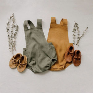Simple Unisexe Garçons Filles Tenues Décontractées Lin Doux Boutonnage Sans Manche Infantile Barboteuse - Product Image 3