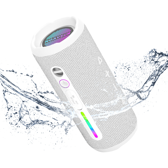 White Fabric 30W Loud Stereo Sound Strong Bass RGB IPX7 Waterproof Portable Bluetooth Wireless Speakers for Outdoor Home Party