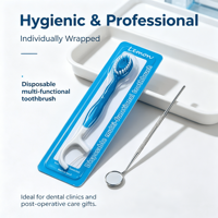 Kit de Voyage 5-en-1 Personnalisé : Brosse à Dents Mini Pré-encollée, Brosse Dentaire, Grattoir Lingual, Fil Dentaire – Soin Bucco-dentaire