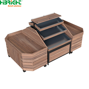 Estante de exhibición de supermercado con acabado de madera negra, góndola de venta al por menor, contenedor de almacenamiento abierto, accesorio de tienda independiente - Product Image 5