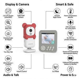 Moniteur vidéo pour bébé KT-903SB avec écran IPS de 2,8 pouces, longue portée, caméra de surveillance sans fil 2,4 GHz avec vision nocturne et capteur de température - Product Image 2