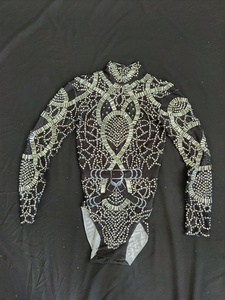 Combinaison moulante noire sexy avec strass pour femme, tenue de pole dance, costume de festival, performance scénique, soirée en club - Product Image 5