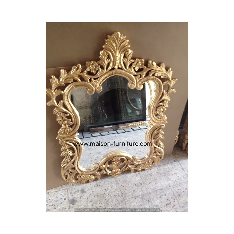 موثوق بها الصانع الذهب الإطار مرآة العتيقة الذهب ورقة إطار يعلق على الحائط مرايا زخرفية مع إطار خشبي مع سعر جيد