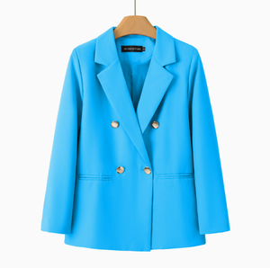 Blazer d'<span class=keywords><strong>hiver</strong></span> respirant pour femme, coupe ajustée, uni, à manches longues, avec boutons, design tissé, col Peter Pan - Product Image 5