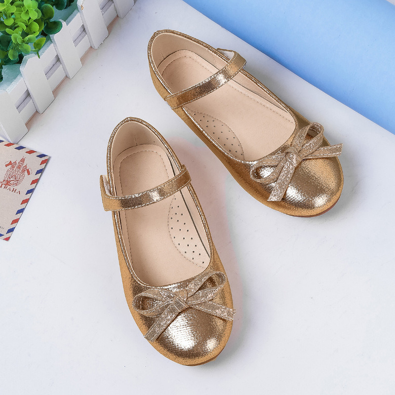 Girls Cute Gold Bow Flats for
