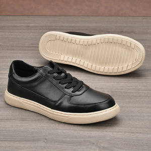 Black Genuine <b>Leather</b> Low Top Men's <b>Sneakers</b> Round Toe Lace Up Summer Breathable Casual Shoes - Product Image 4