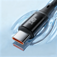 Kabel pengisian daya cepat, USB-C pengisian daya Cepat 240W 5A, jalinan nilon ke kabel tipe-c dengan konduktor tembaga murni untuk iPhone 16/15 iPad MacBook