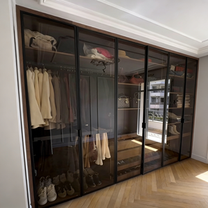 Armoire BALOM avec porte en verre et cadre en bois personnalisé, moderne, à plusieurs niveaux, cloison de rangement, meuble de chambre à coucher, armoire - Product Image 6
