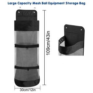 Bolsa de almacenamiento de pelotas de malla para montar en la pared, organizador colgante para equipos deportivos, soporte para baloncesto, fútbol, ​​voleibol, estante para puerta, color negro - Product Image 3