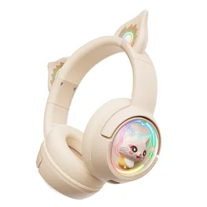 Onikuma écouteurs sans fil jeu casque B5 chat oreille Rgb faible latence Tws casque Microphone bleu dent casque pour jeu