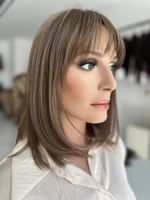 Perruque Bob Lace Front Marron Champignon Cheveux Européens Lisses avec Frange Effilée Dentelle HD Sans Colle Pré-Plumée Cheveux Remy