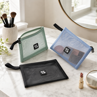 Sac de rangement portable pour cosmétiques avec logo personnalisable, style tendance, fermeture éclair en nylon, filet en maille, sac à maquillage