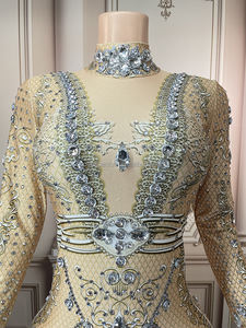 ノバンス製品プロモーションハイカラーダイヤモンドクリスタルエレガントなイブニングドレス女性パーティーウェアフェザー裾のウエディングドレス - Product Image 4