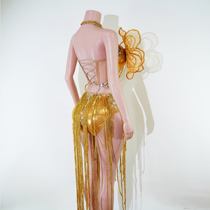 Combinaison à franges florales en or TianYi, style <span class=keywords><strong>asymétrique</strong></span> 3D, avec strass, pour spectacle de showgirl - Product Image 5